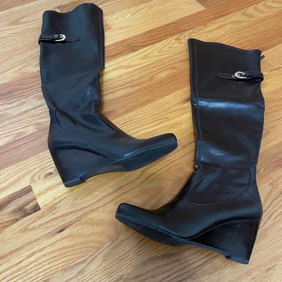 Franco Sarto over the knee wedge boot 7.5 chocolate brown - Picture 1 of 8